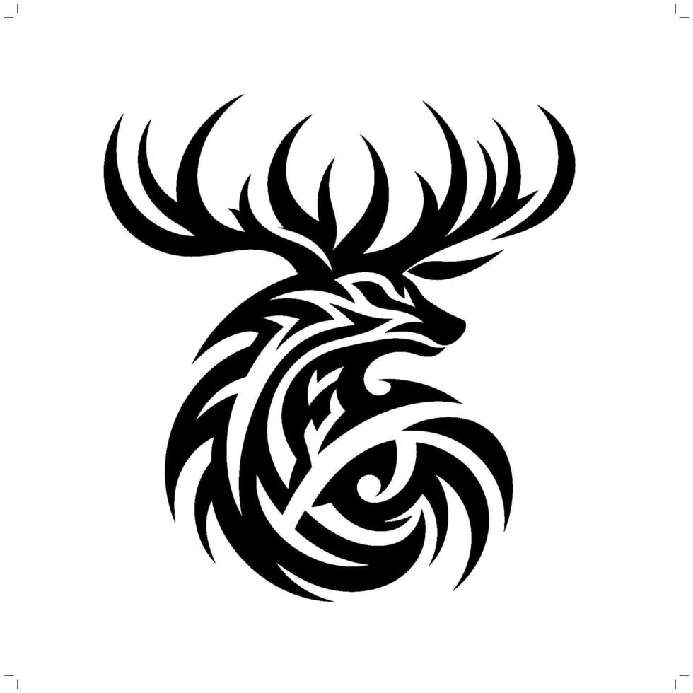 Reindeer, moose in modern tribal tattoo, abstract line art of animals, minimalist contour. vector