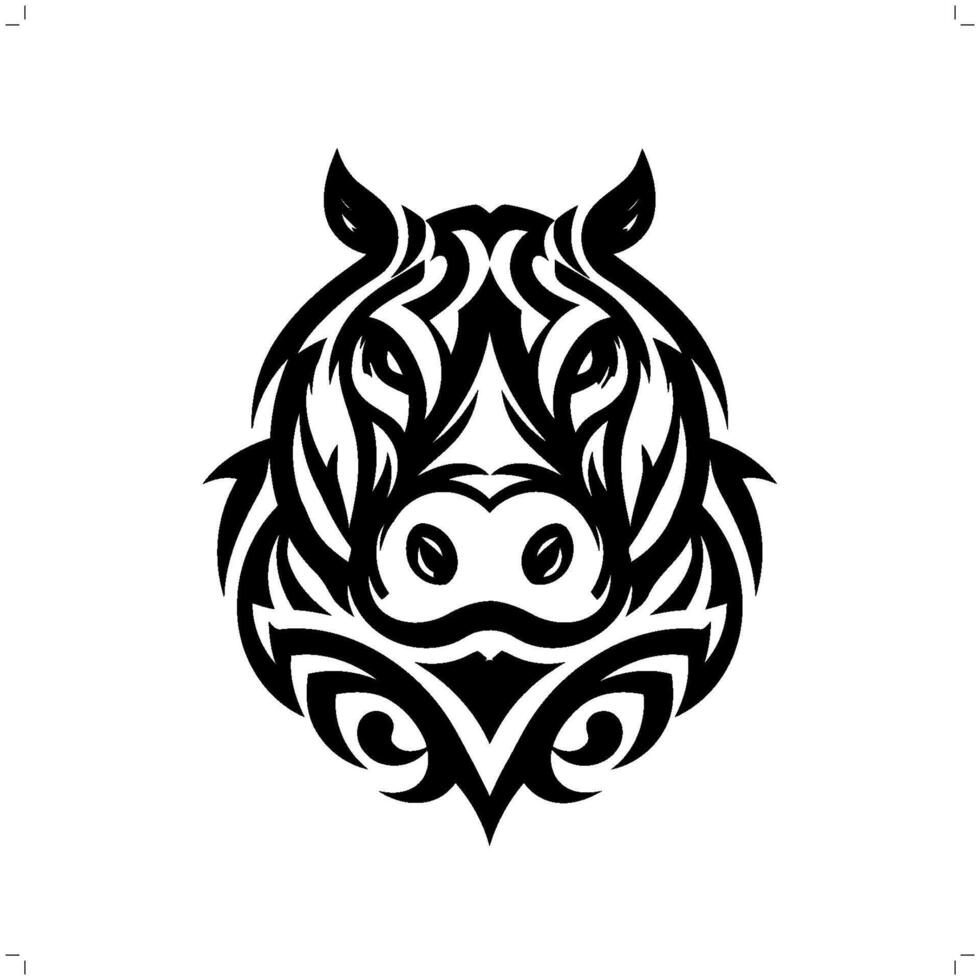 Hippo in modern tribal tattoo, abstract line art of animals, minimalist contour. vector