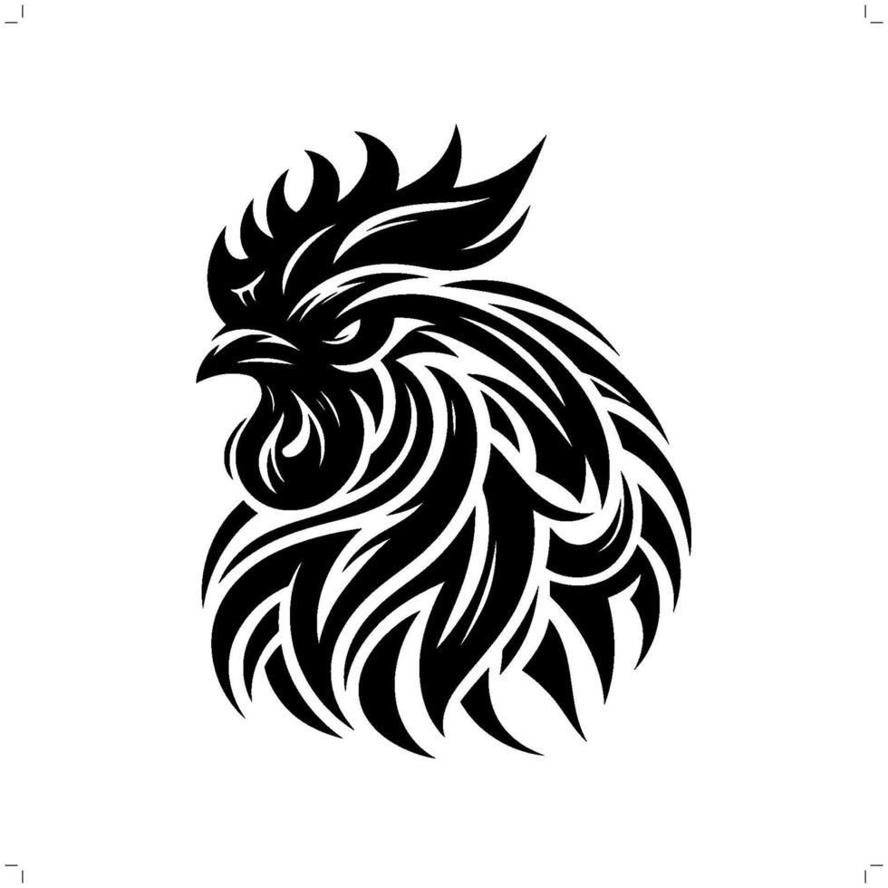 rooster, chicken in modern tribal tattoo, abstract line art of animals, minimalist contour. vector