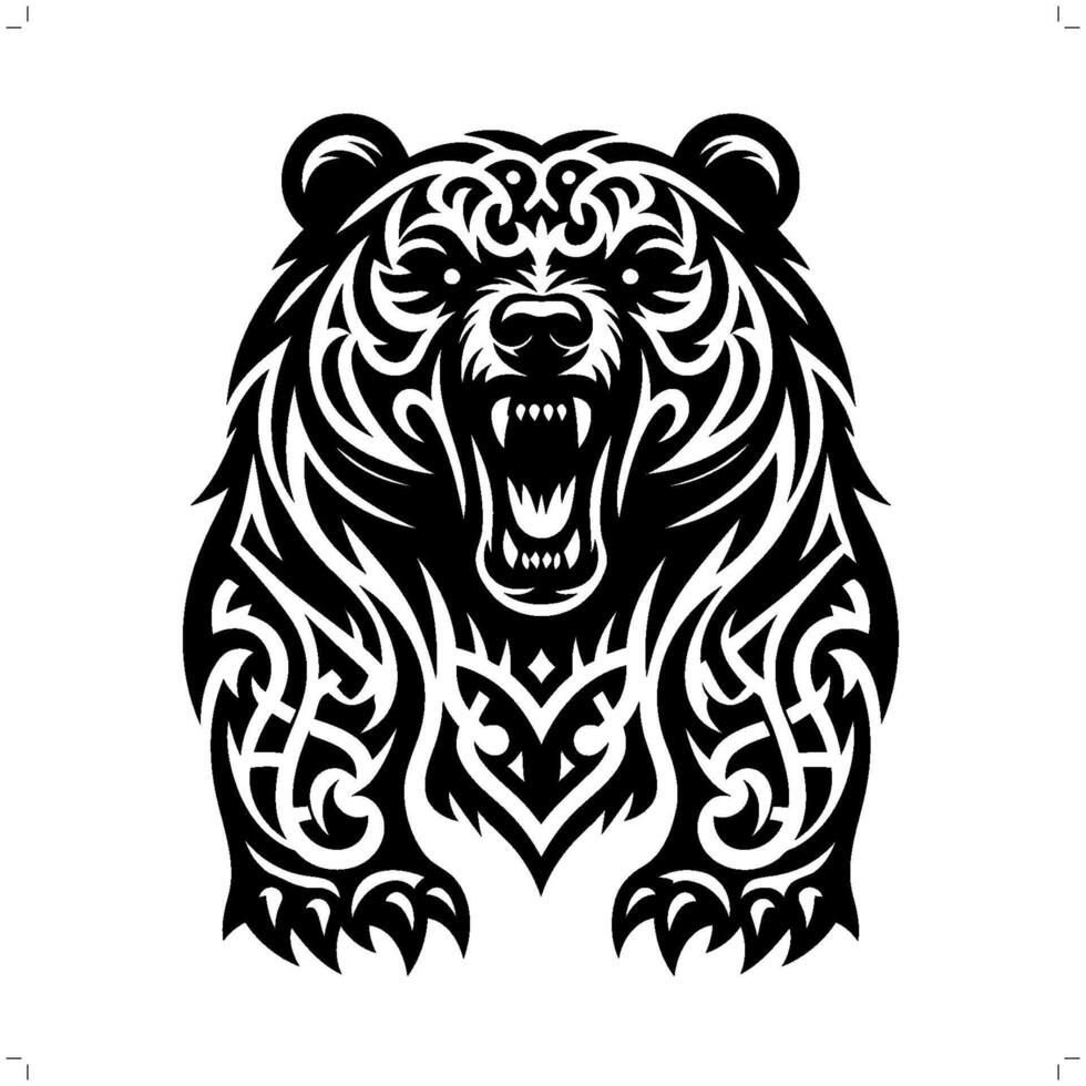 grizzly bear in modern tribal tattoo, abstract line art of animals, minimalist contour. vector