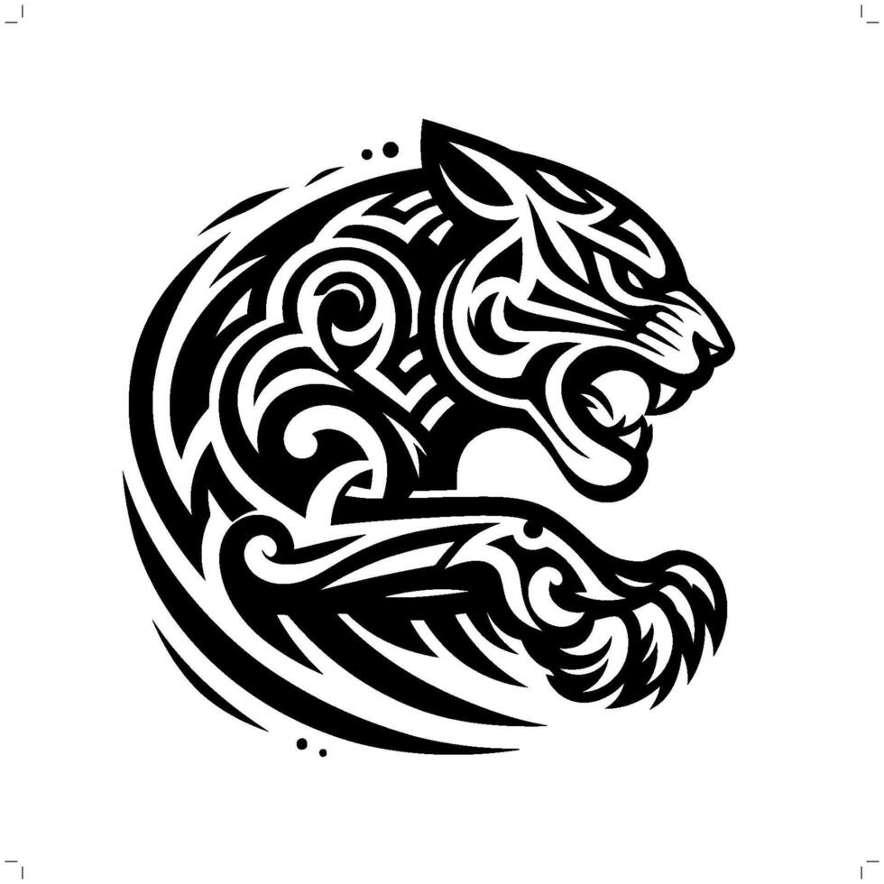 jaguar, leopard, panther in modern tribal tattoo, abstract line art of animals, minimalist contour. vector