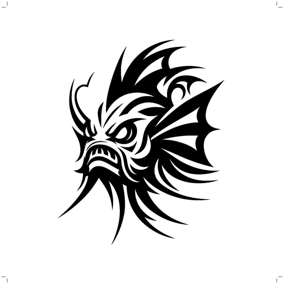 Anglerfish in modern tribal tattoo, abstract line art of animals, minimalist contour. vector