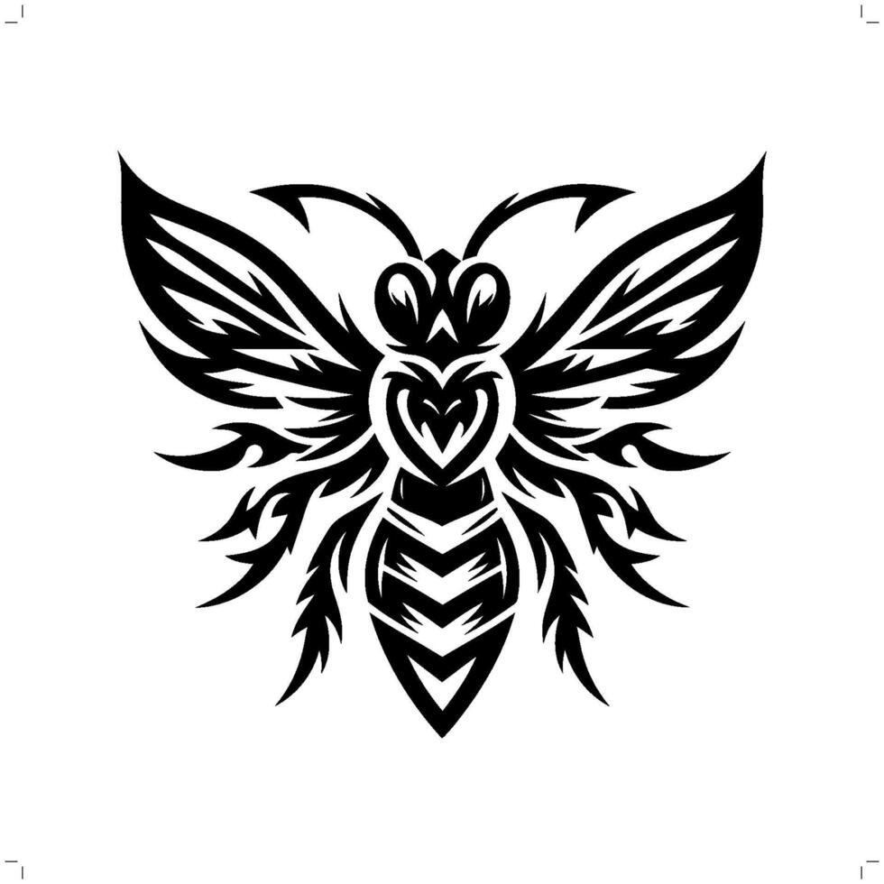 Bee in modern tribal tattoo, abstract line art of animals, minimalist contour. vector