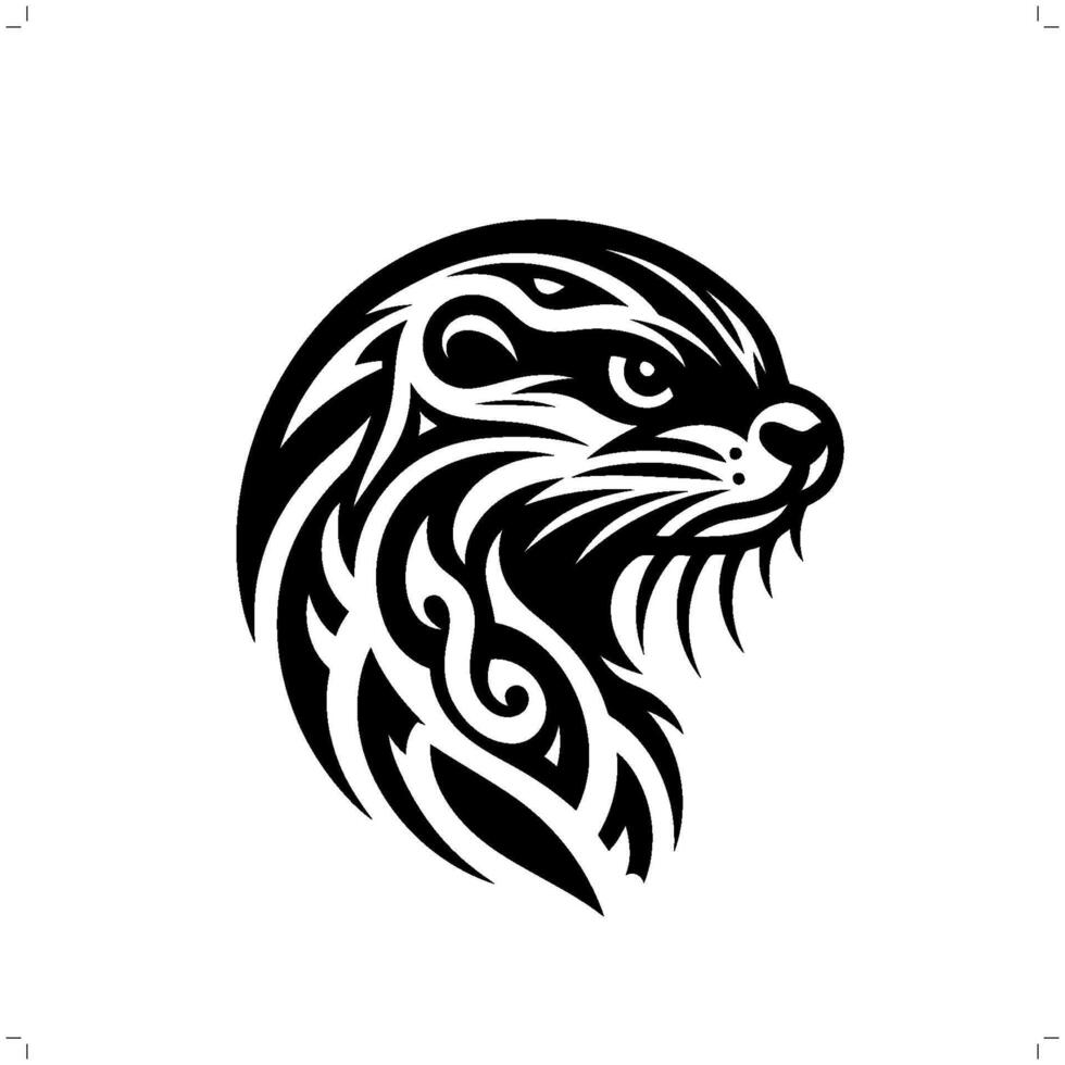 otter in modern tribal tattoo, abstract line art of animals, minimalist contour. vector