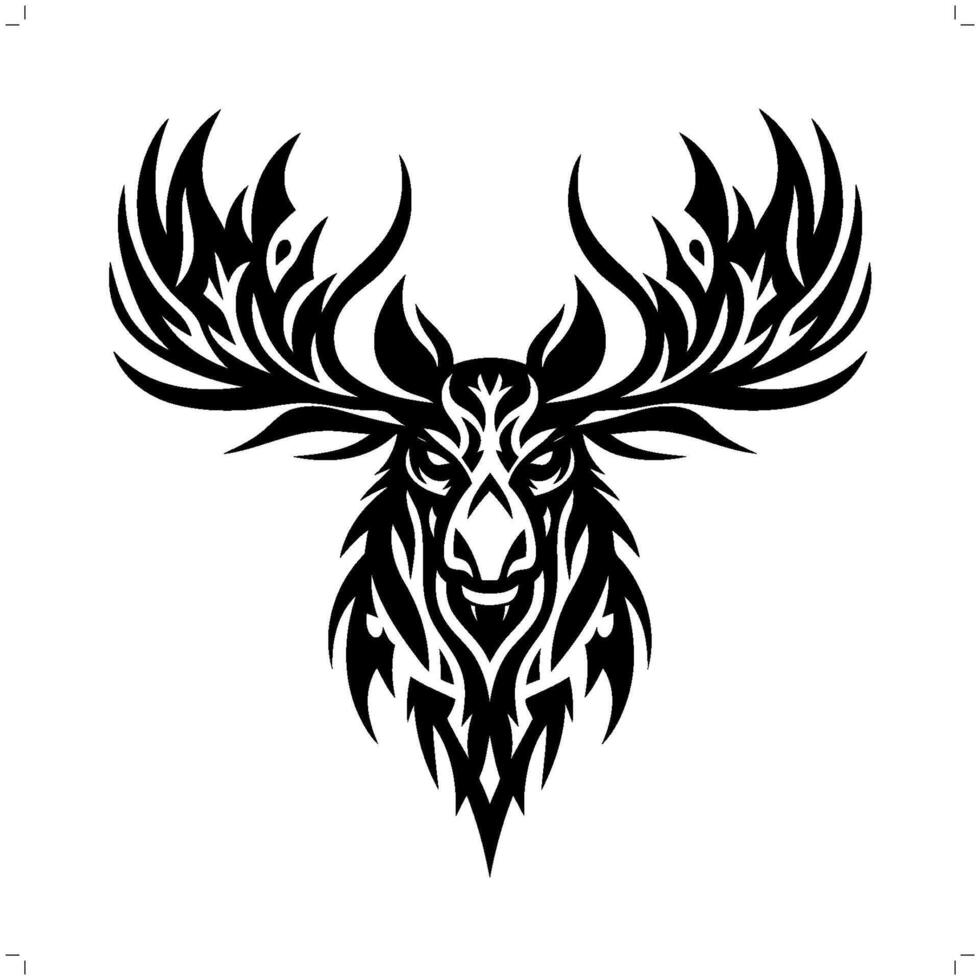 Reindeer, moose in modern tribal tattoo, abstract line art of animals, minimalist contour. vector