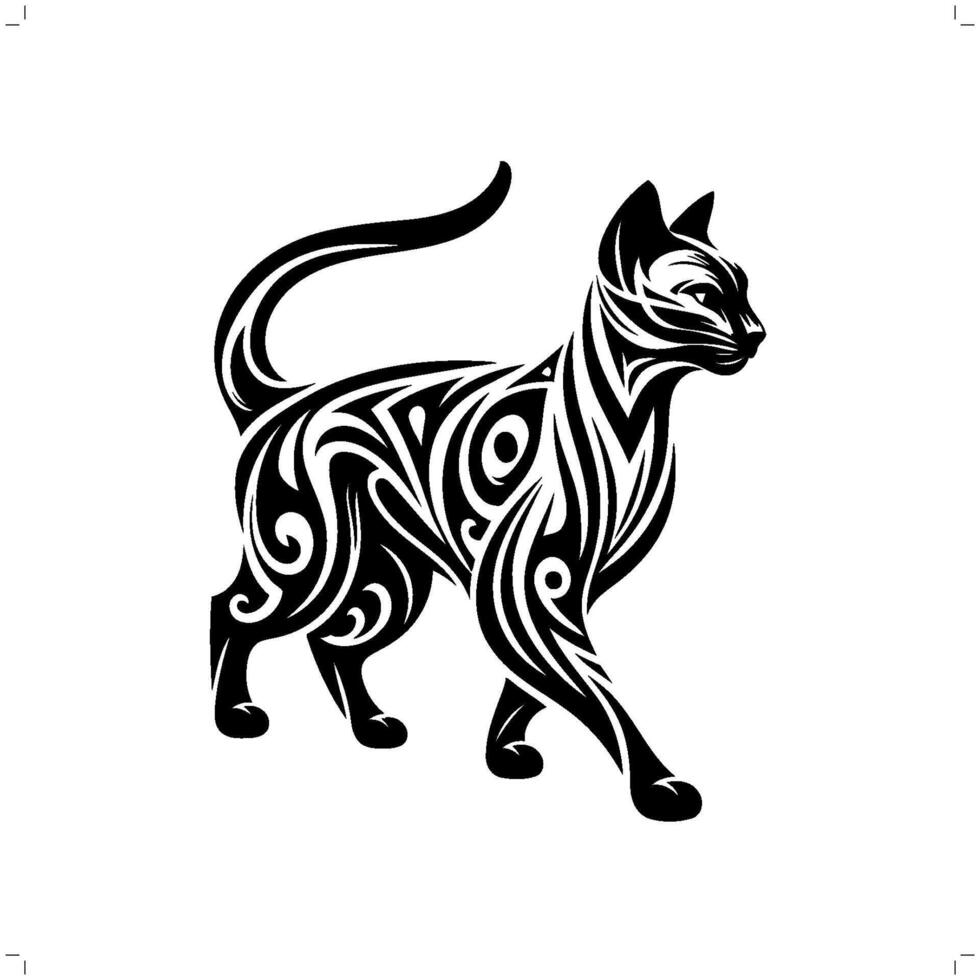 siamese cat in modern tribal tattoo, abstract line art of animals, minimalist contour. vector