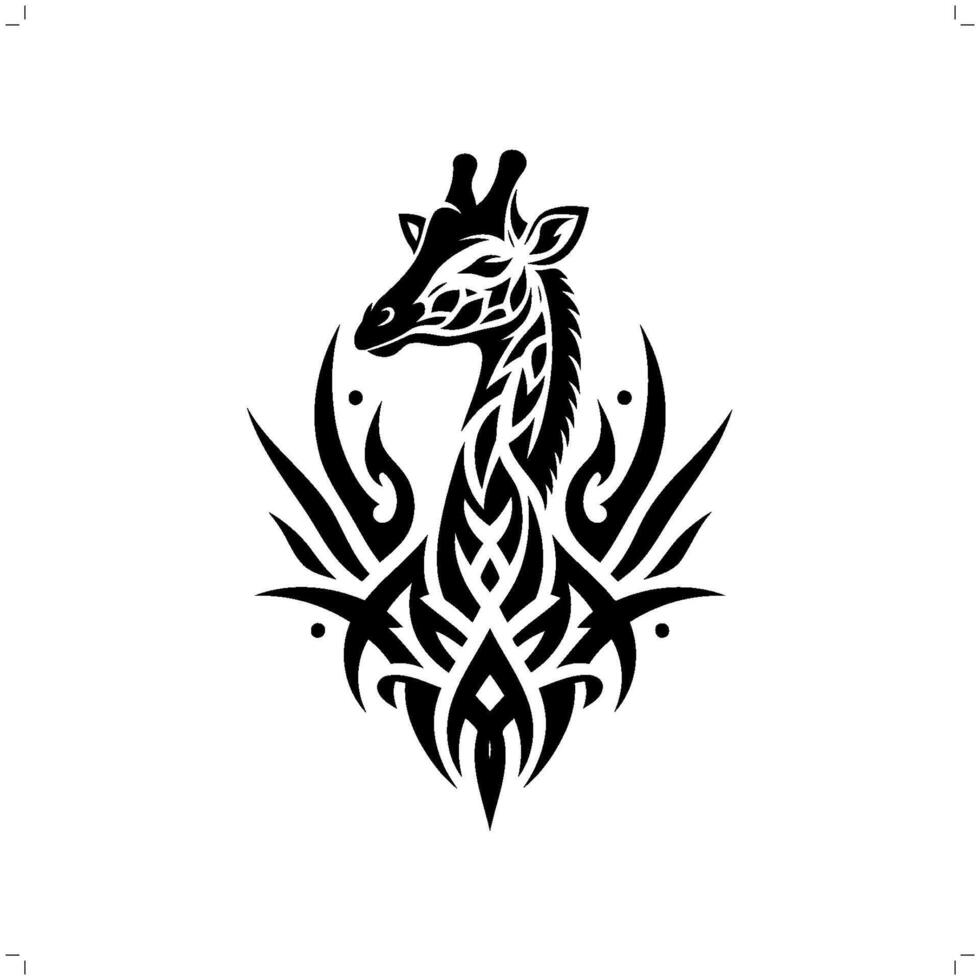 Giraffe in modern tribal tattoo, abstract line art of animals, minimalist contour. vector
