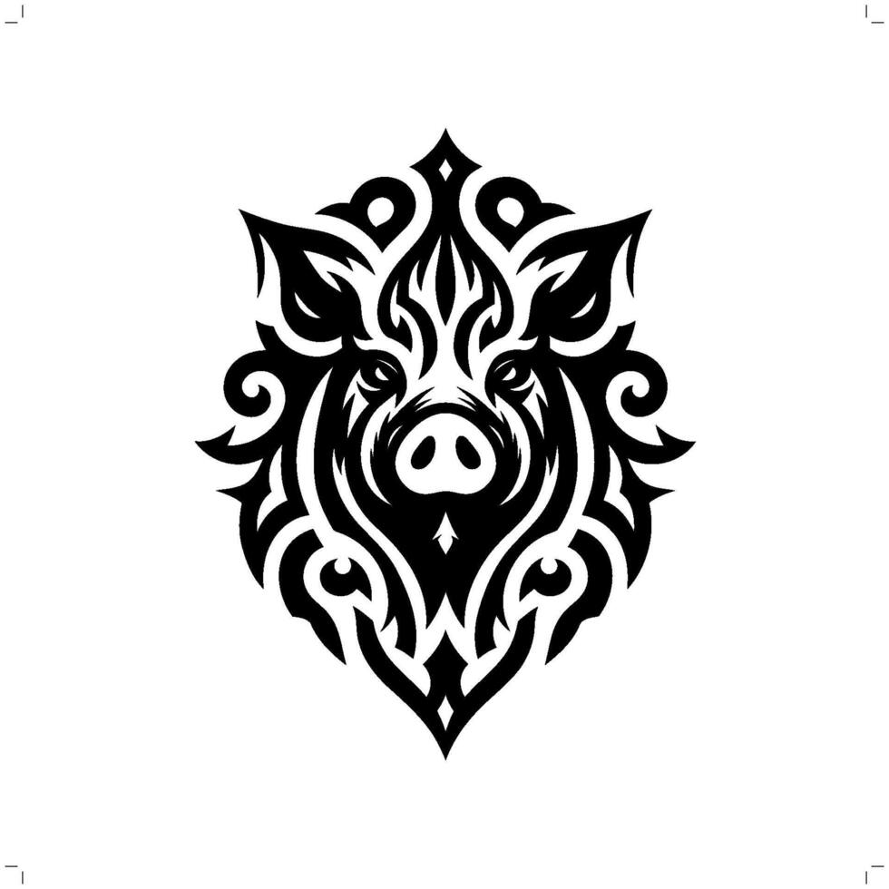 pig in modern tribal tattoo, abstract line art of animals, minimalist contour. vector