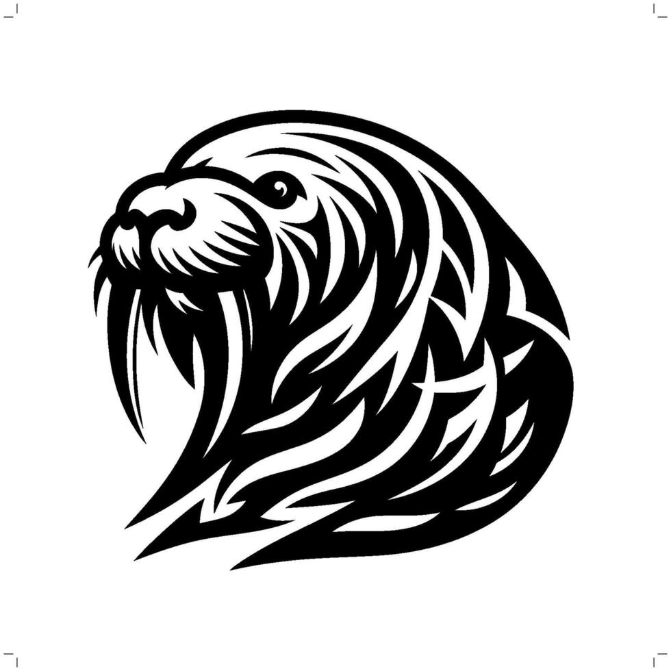walrus in modern tribal tattoo, abstract line art of animals, minimalist contour. vector