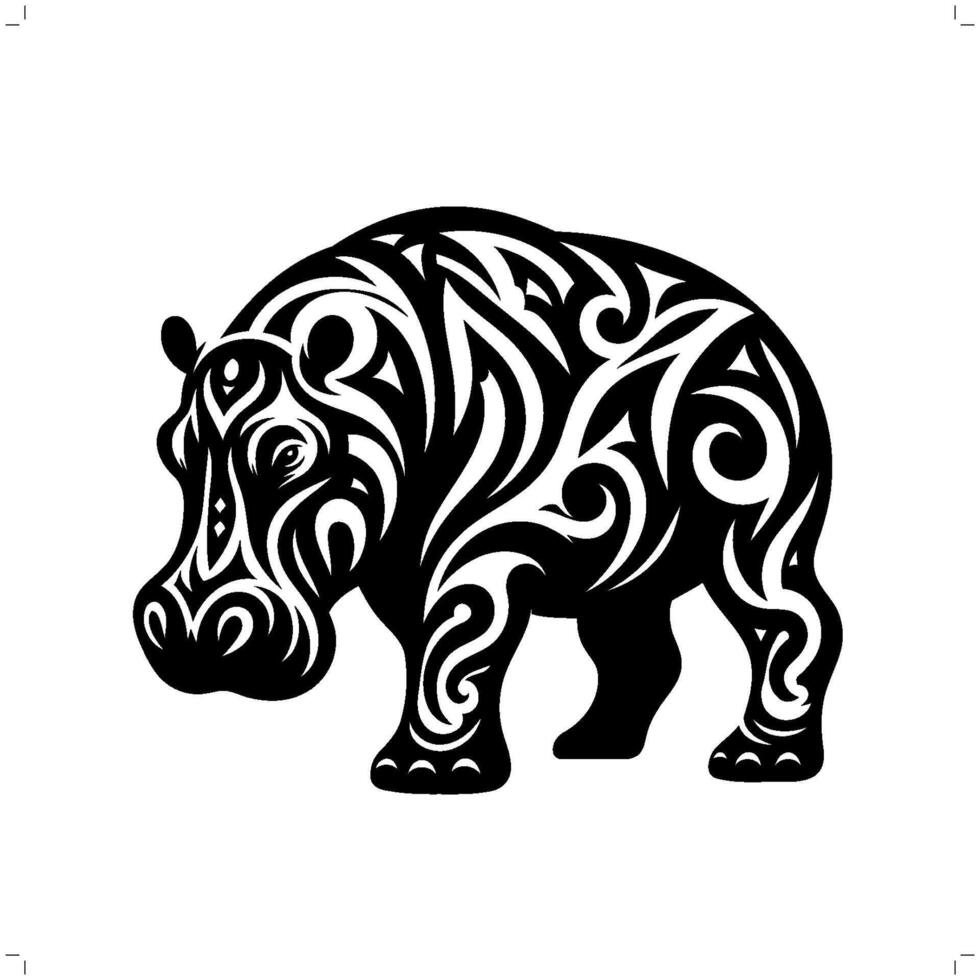 Hippo in modern tribal tattoo, abstract line art of animals, minimalist contour. vector
