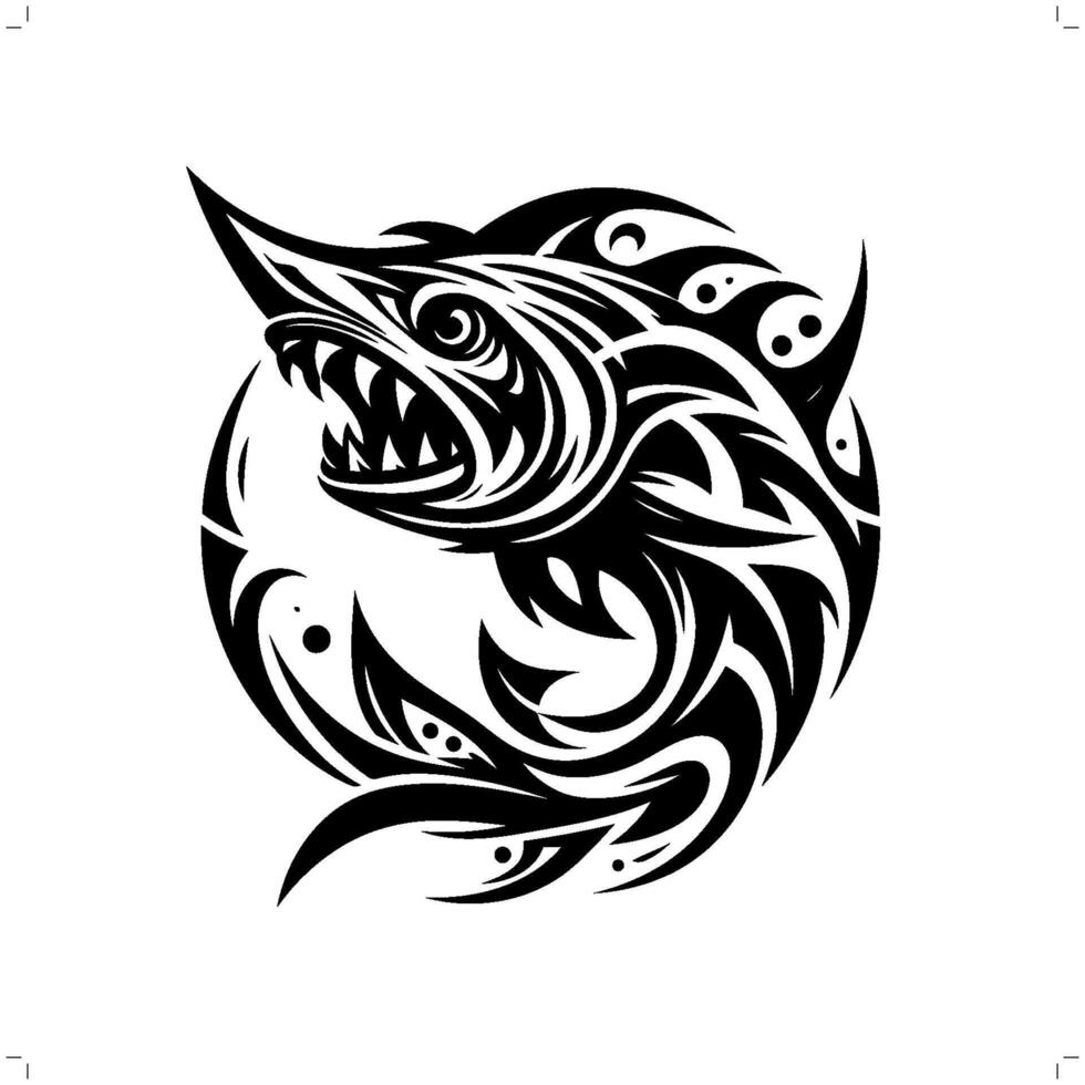 diente de colmillo pescado en moderno tribal tatuaje, resumen línea Arte de animales, minimalista contorno. vector