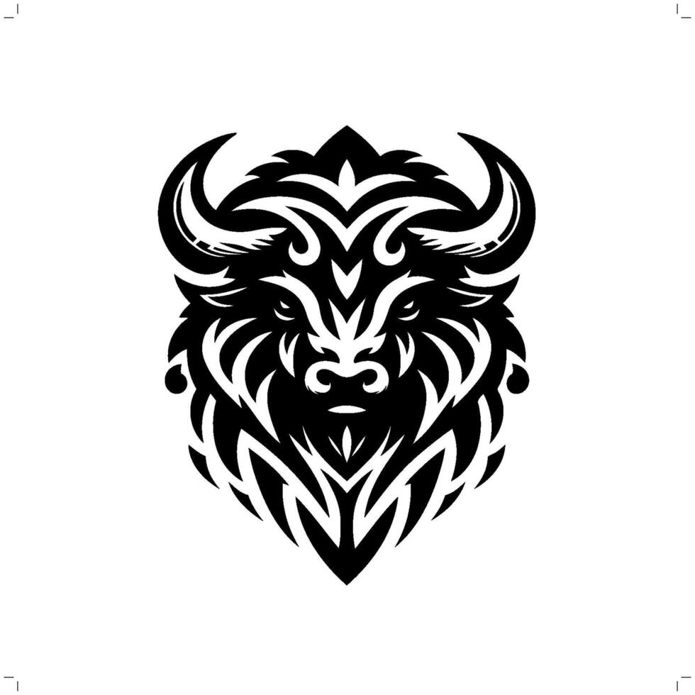 Bison , buffalo in modern tribal tattoo, abstract line art of animals, minimalist contour. vector
