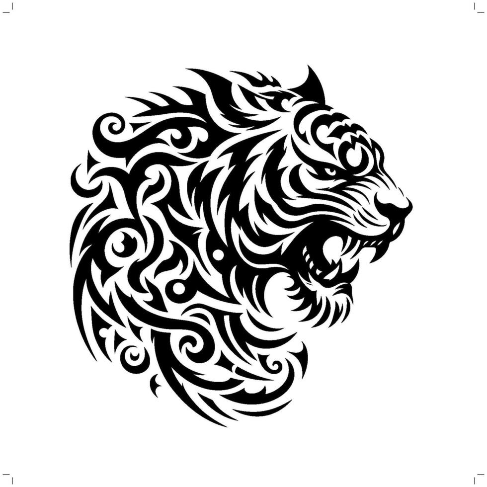 Tiger in modern tribal tattoo, abstract line art of animals, minimalist contour. vector