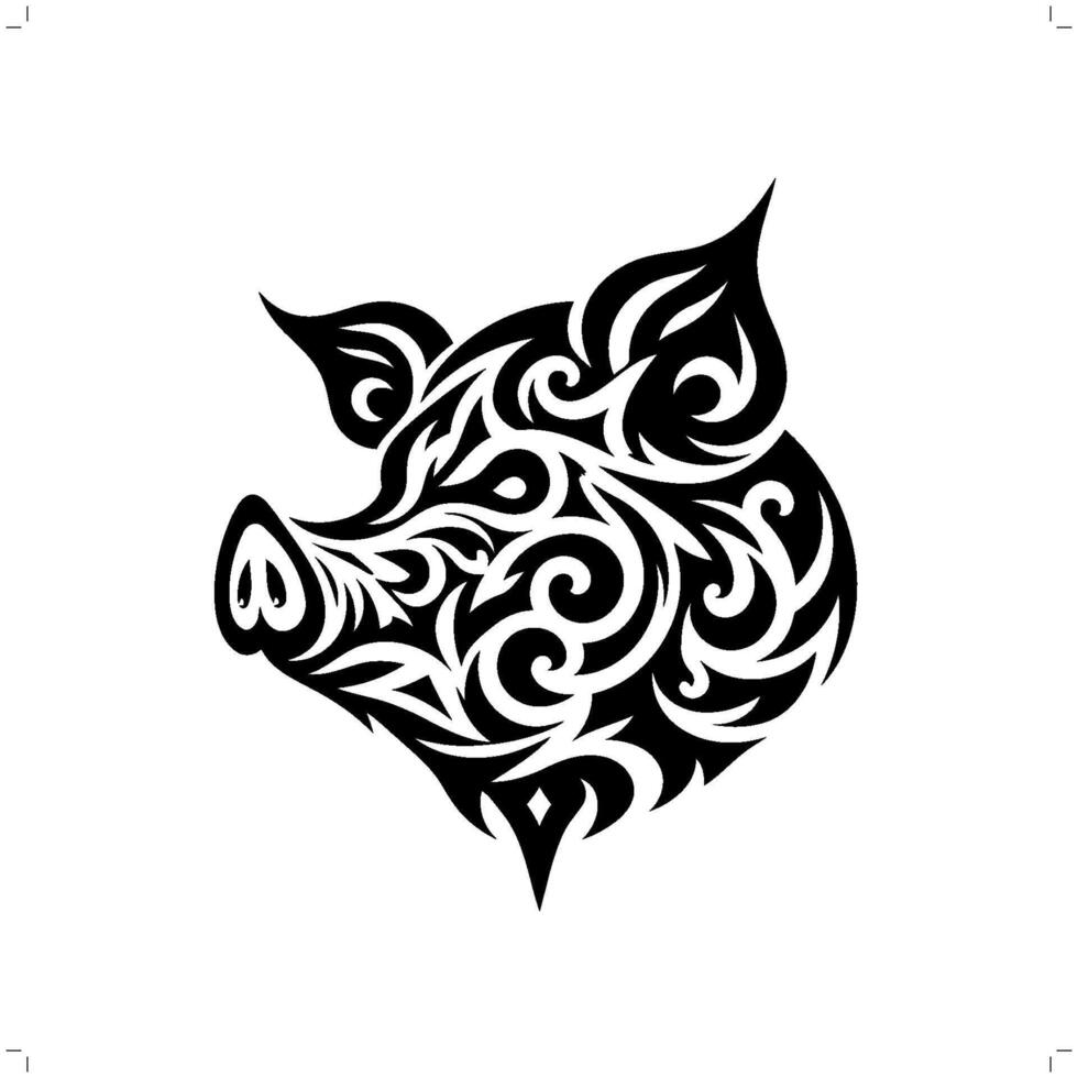pig in modern tribal tattoo, abstract line art of animals, minimalist contour. vector