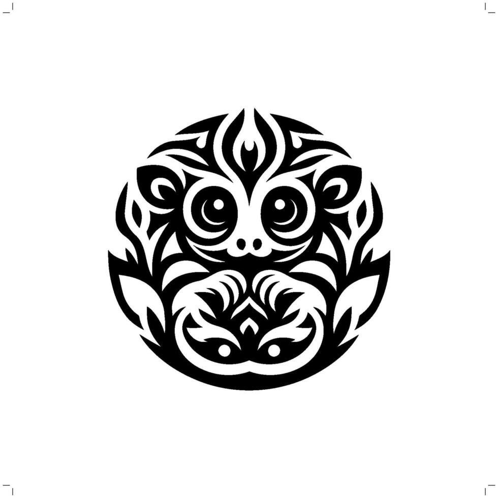 Tarsier monkey in modern tribal tattoo, abstract line art of animals, minimalist contour. vector