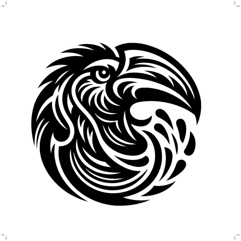 Hornbill in modern tribal tattoo, abstract line art of animals, minimalist contour. vector