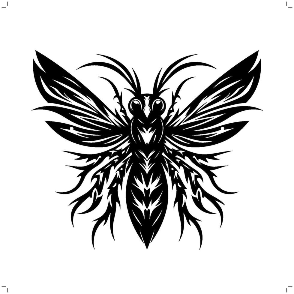 Firefly in modern tribal tattoo, abstract line art of animals, minimalist contour. vector