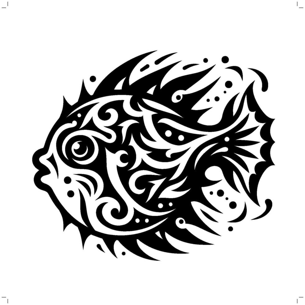 Pufferfishin modern tribal tattoo, abstract line art of animals, minimalist contour. vector