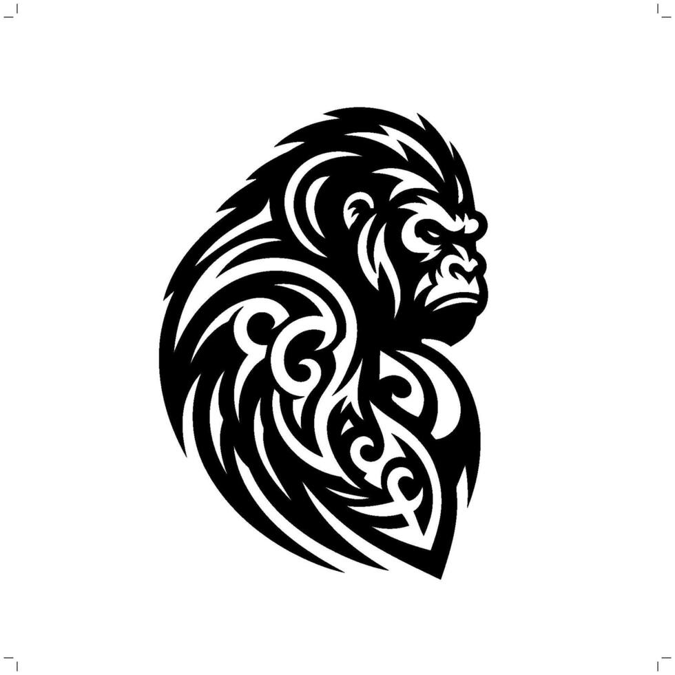 gorilla in modern tribal tattoo, abstract line art of animals, minimalist contour. vector