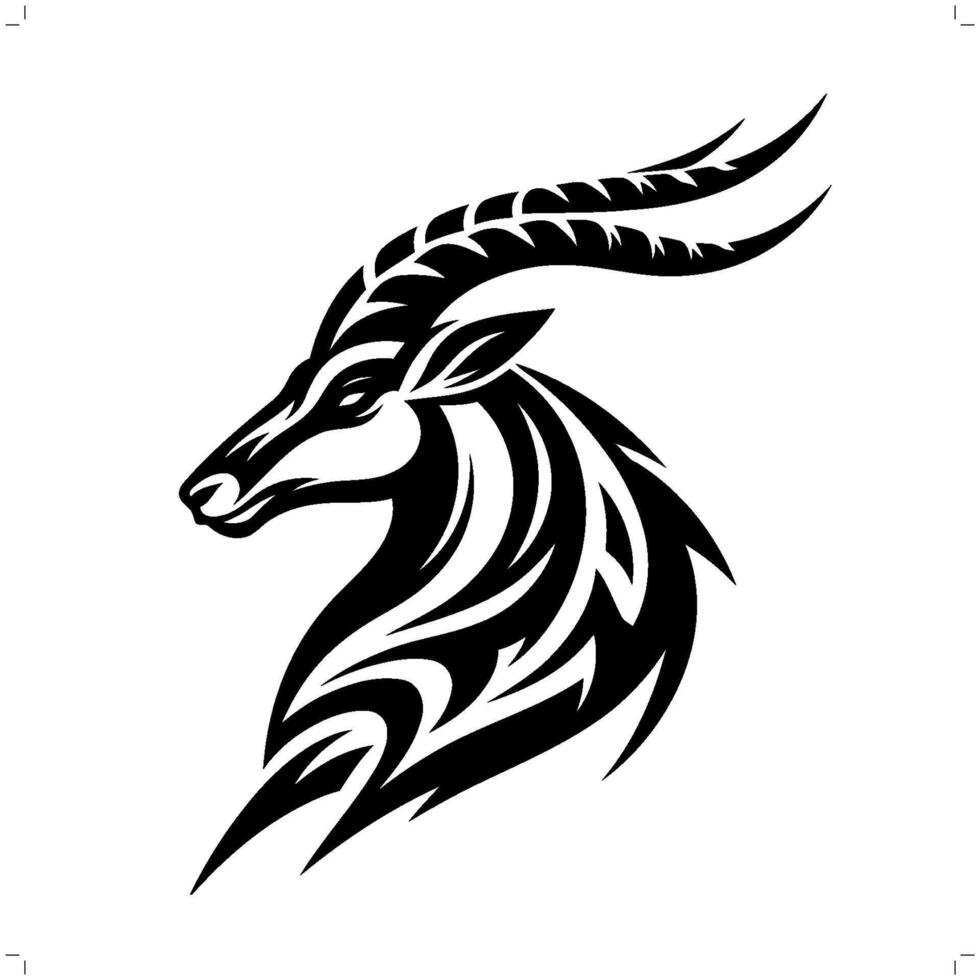 Antelope in modern tribal tattoo, abstract line art of animals, minimalist contour. vector