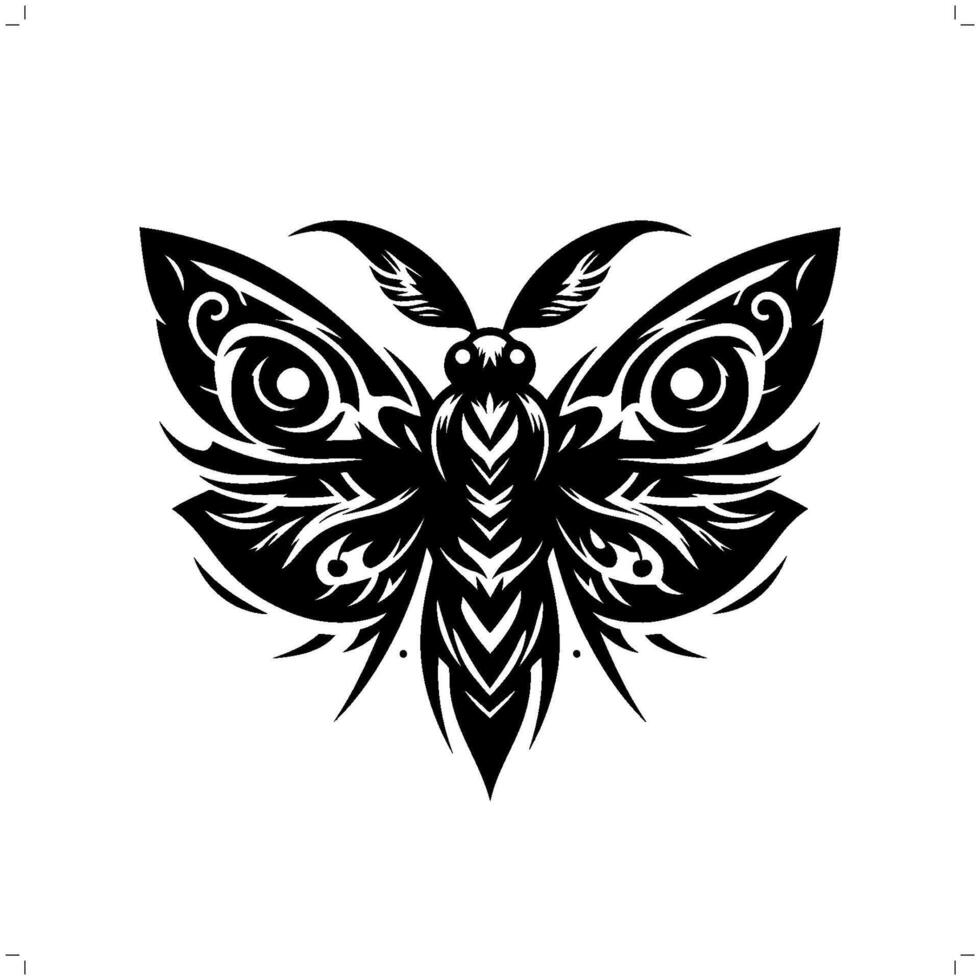 Moth in modern tribal tattoo, abstract line art of animals, minimalist contour. vector