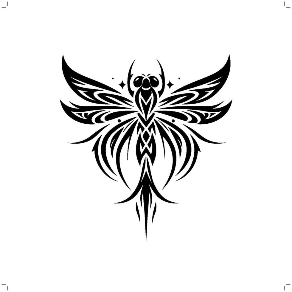 Dragonfly in modern tribal tattoo, abstract line art of animals, minimalist contour. vector