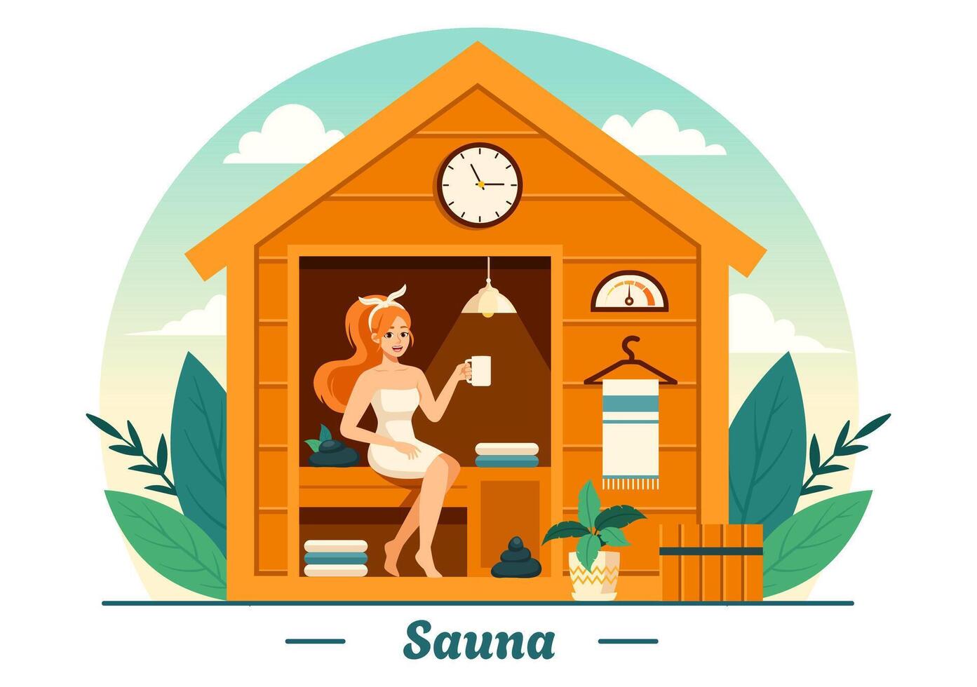 Sauna and Steam Room Illustration with People Relax, Washing Their Bodies or Enjoying Time in Flat Cartoon Background Design vector