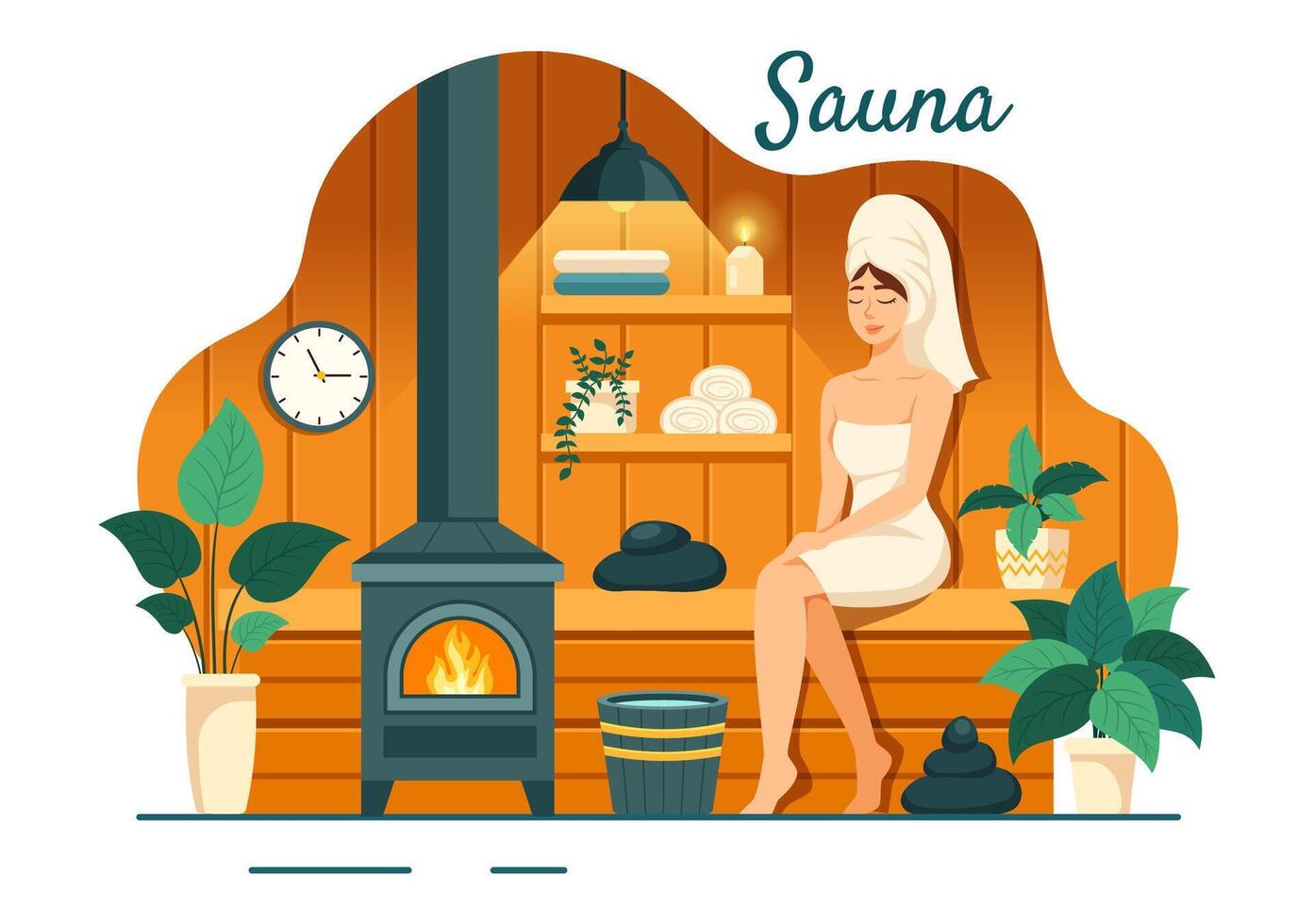 Sauna and Steam Room Illustration with People Relax, Washing Their Bodies or Enjoying Time in Flat Cartoon Background Design vector