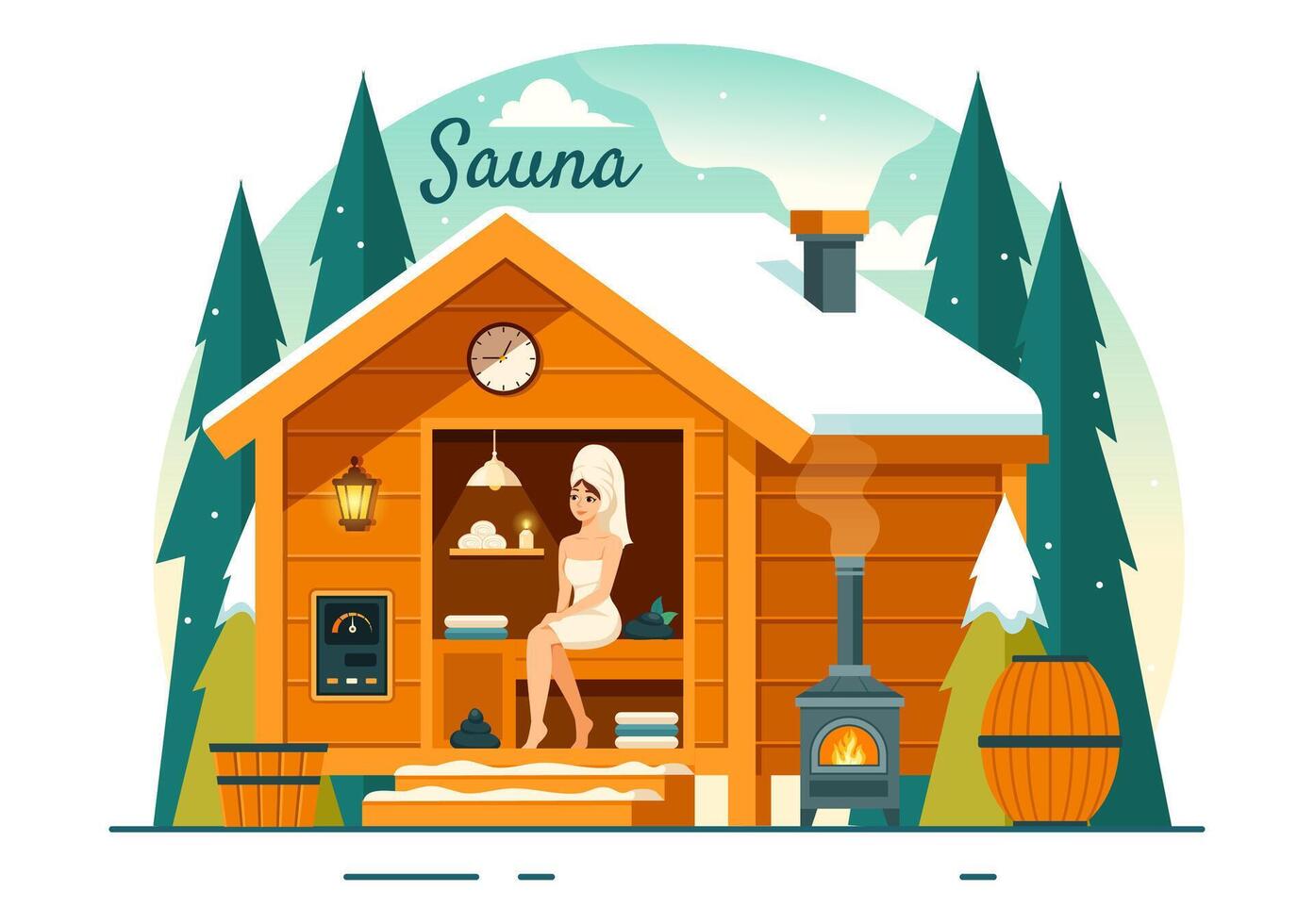 sauna y vapor habitación ilustración con personas relajarse, Lavado su cuerpos o disfrutando hora en plano dibujos animados antecedentes diseño vector