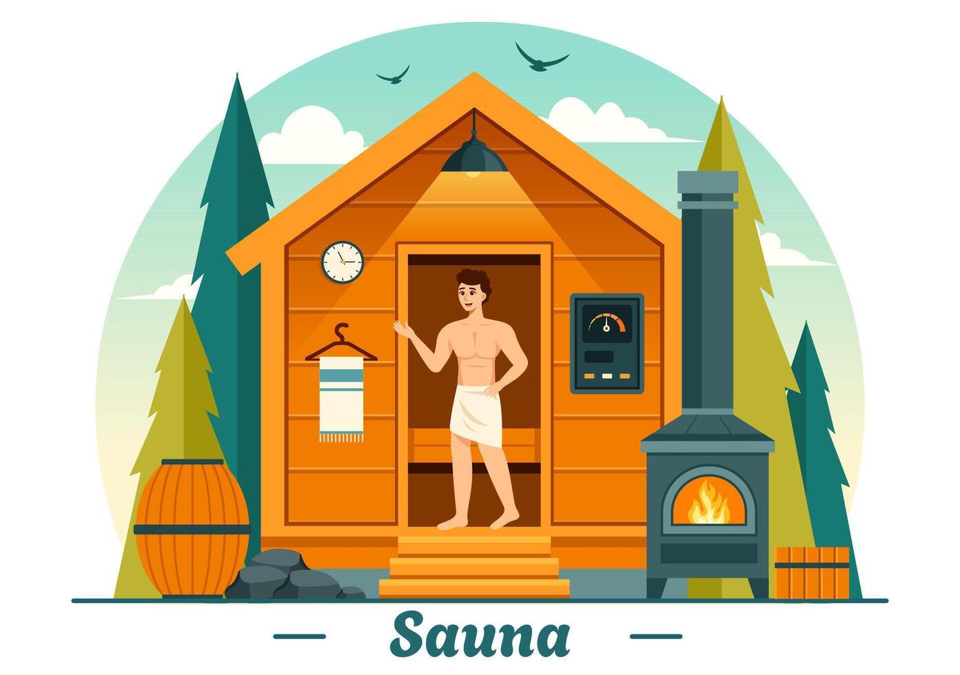 Sauna and Steam Room Illustration with People Relax, Washing Their Bodies or Enjoying Time in Flat Cartoon Background Design vector