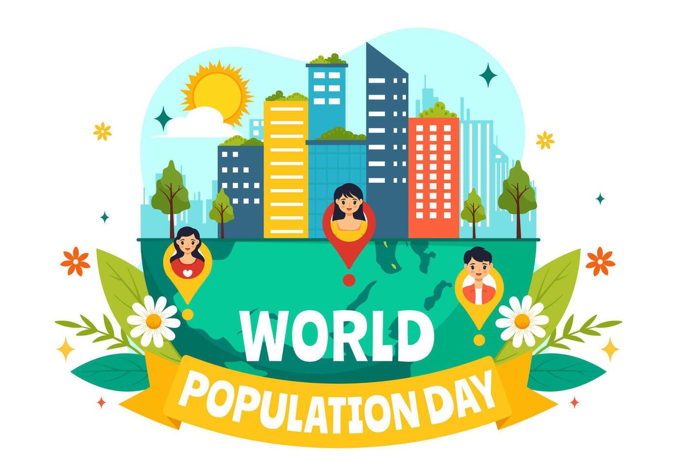 World Population Day Illustration on 11th July To Raise Awareness Of Global Populations Problems in Flat Kids Cartoon Background vector