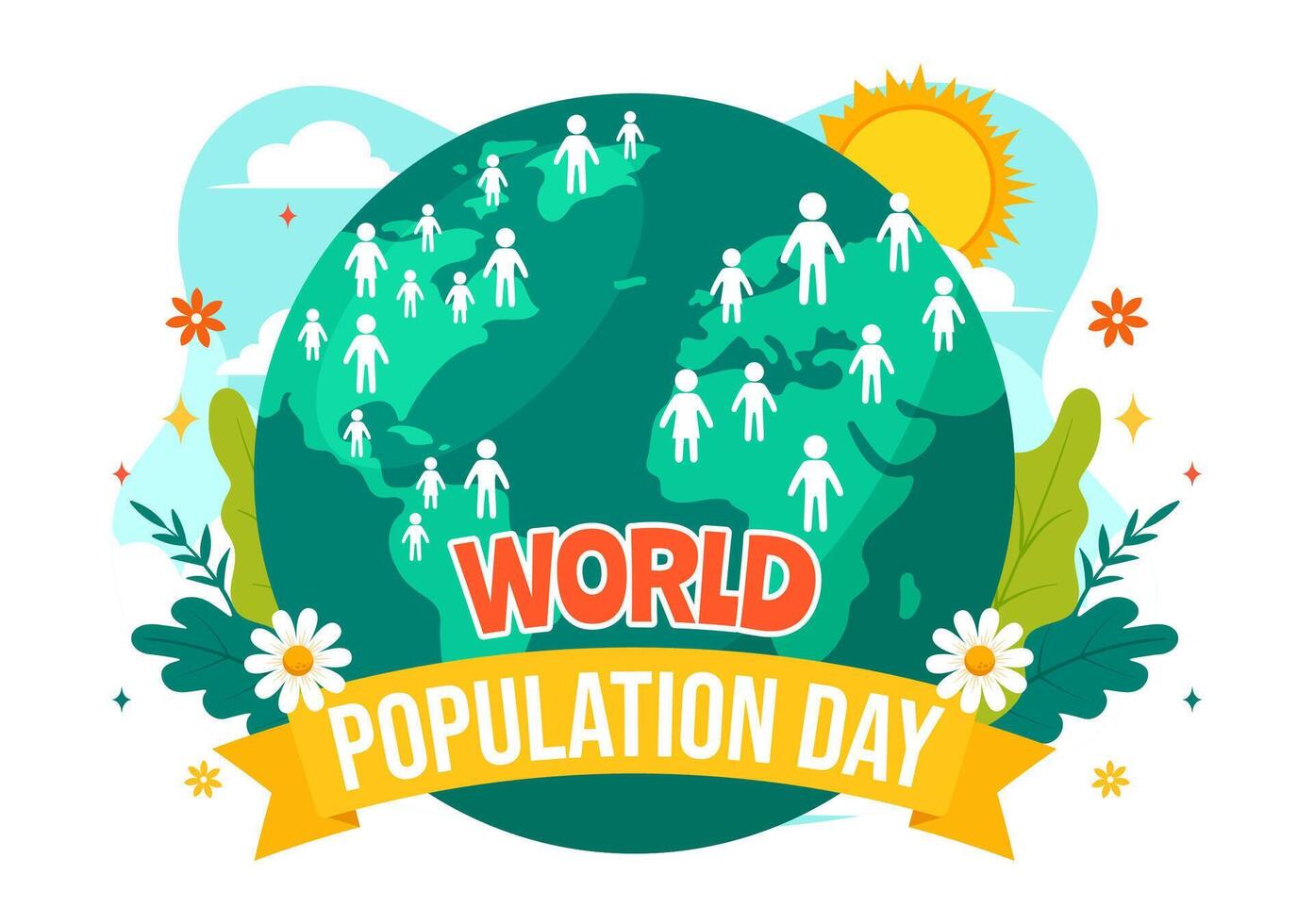 World Population Day Illustration on 11th July To Raise Awareness Of Global Populations Problems in Flat Kids Cartoon Background vector