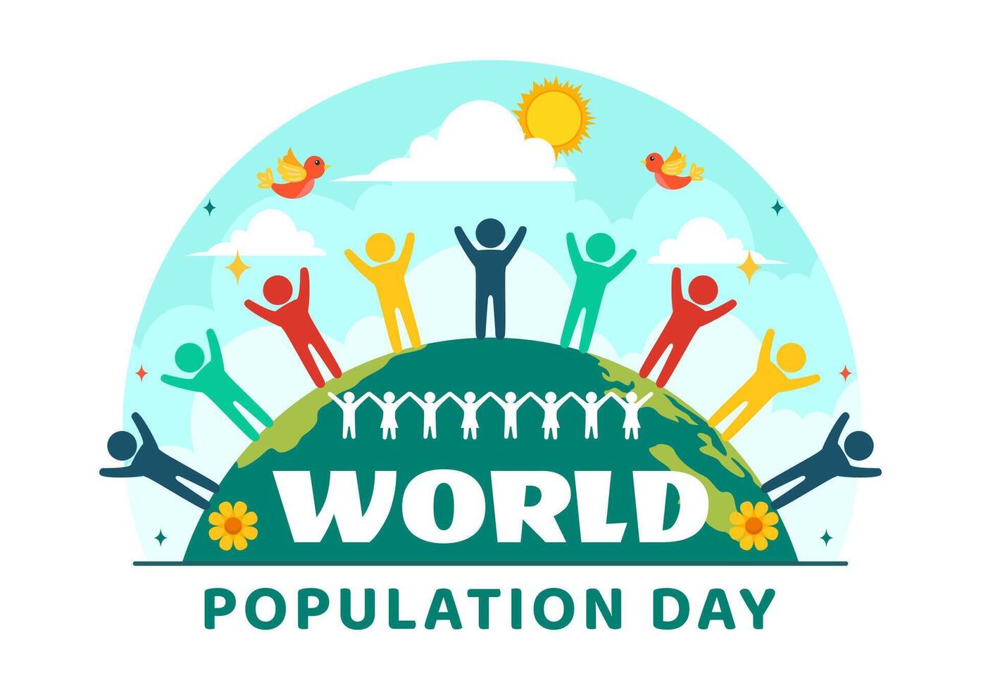 World Population Day Illustration on 11th July To Raise Awareness Of Global Populations Problems in Flat Kids Cartoon Background vector