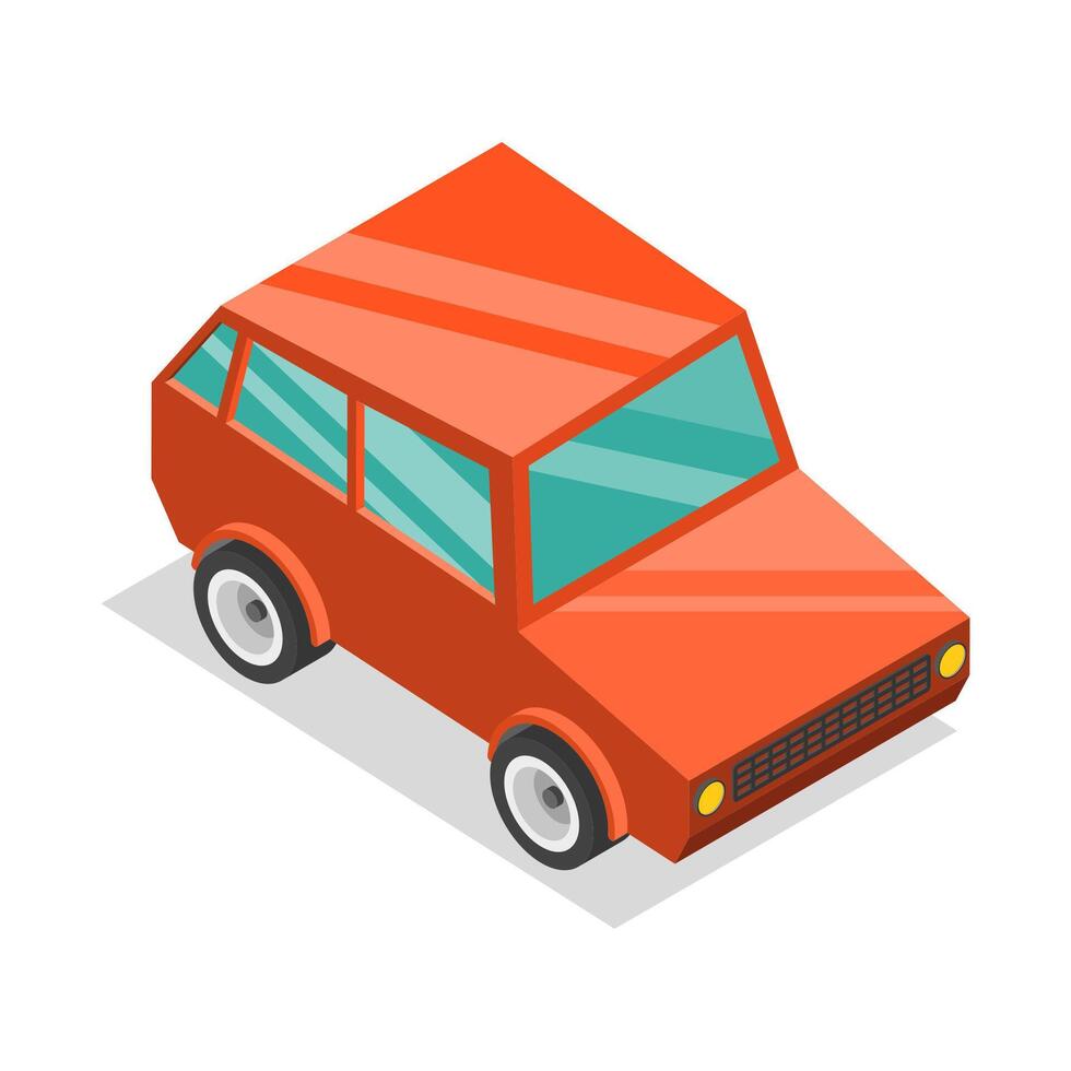 3D Isometric Flat Concept of Cartoon Car. vector