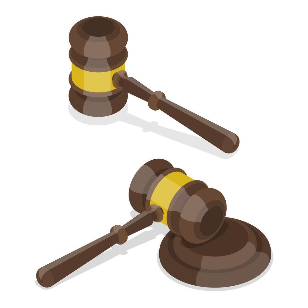 3D Isometric Flat Concept of Judge Gavel vector