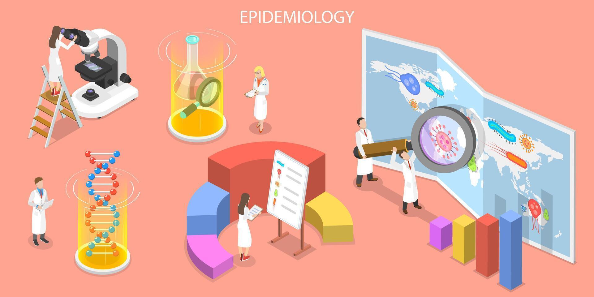 3D Isometric Flat Concept of Epidemiology. vector