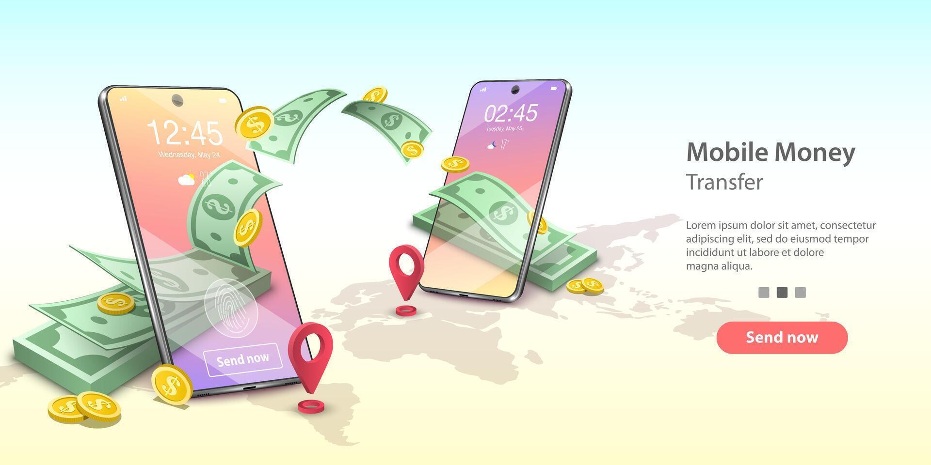 concept illustration of mobile money transfer. vector