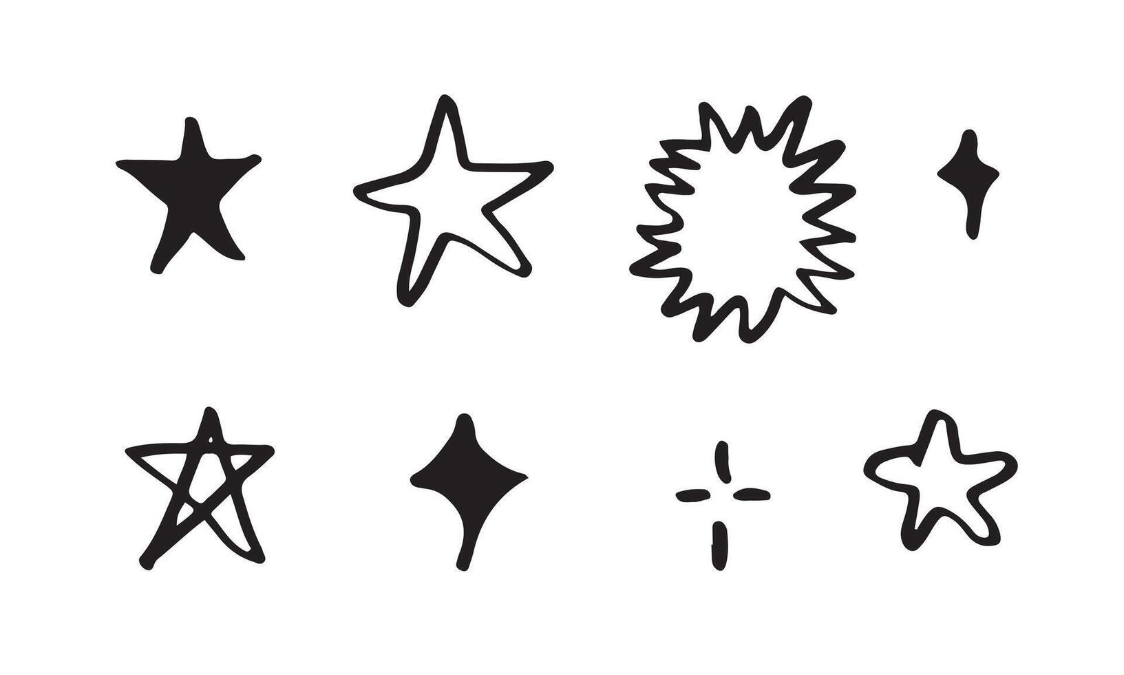 Hand drawn stars set. Star doodles collection on white background. vector