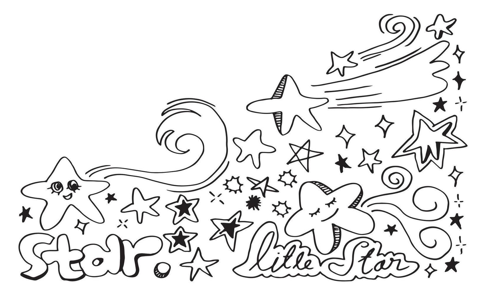 Hand drawn stars set. Star doodles collection on white background. vector