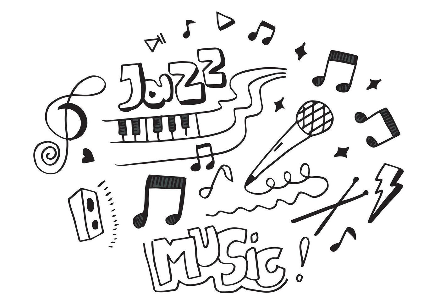 fondo de música ilustración de conjunto de música dibujada a mano. ilustraciones de imágenes musicales, concepto de diseño. vector