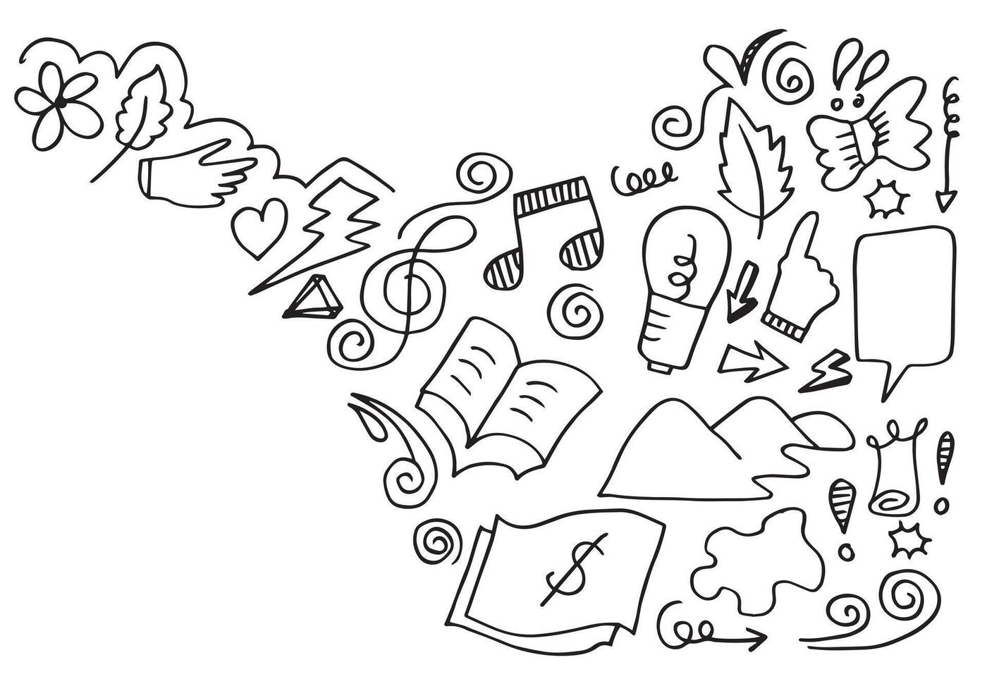 hand-drawn cute doodle set on white background. doodle design elements.doodle kids for decoration and coloring page. vector