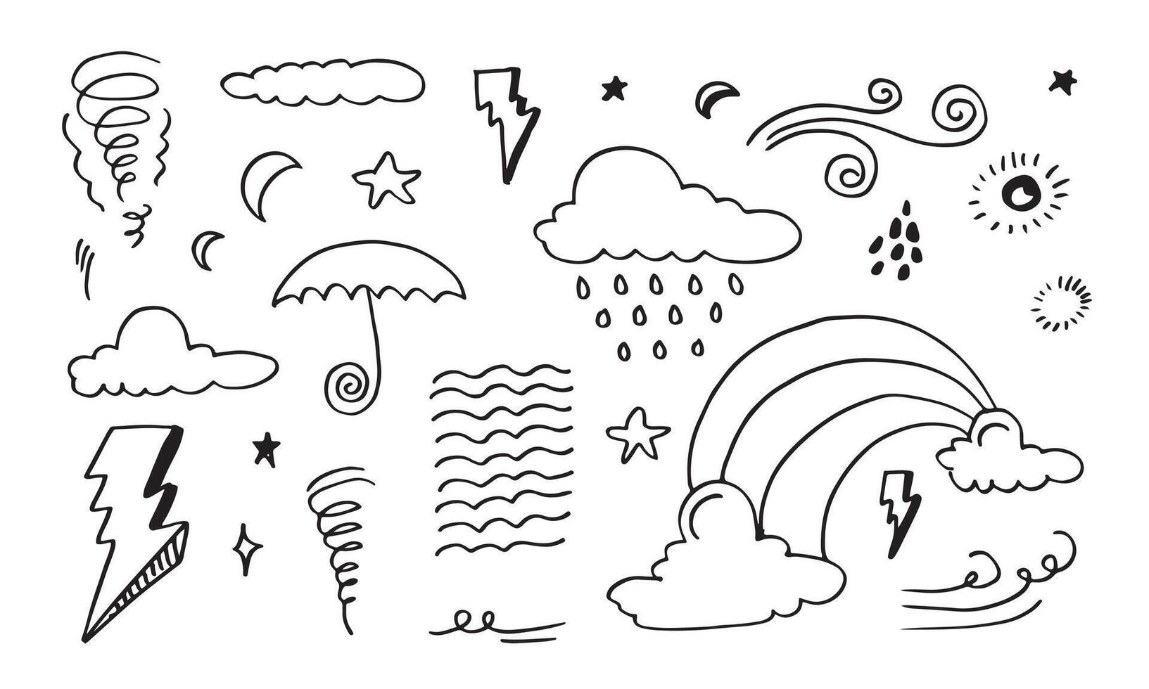 Weather Doodle Set illustration with hand drawn line art style vector
