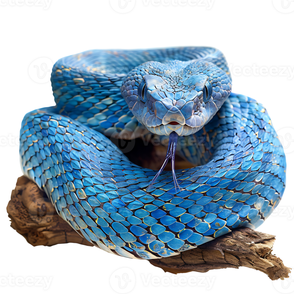 Blue viper snake on branch on isolated transparent background png