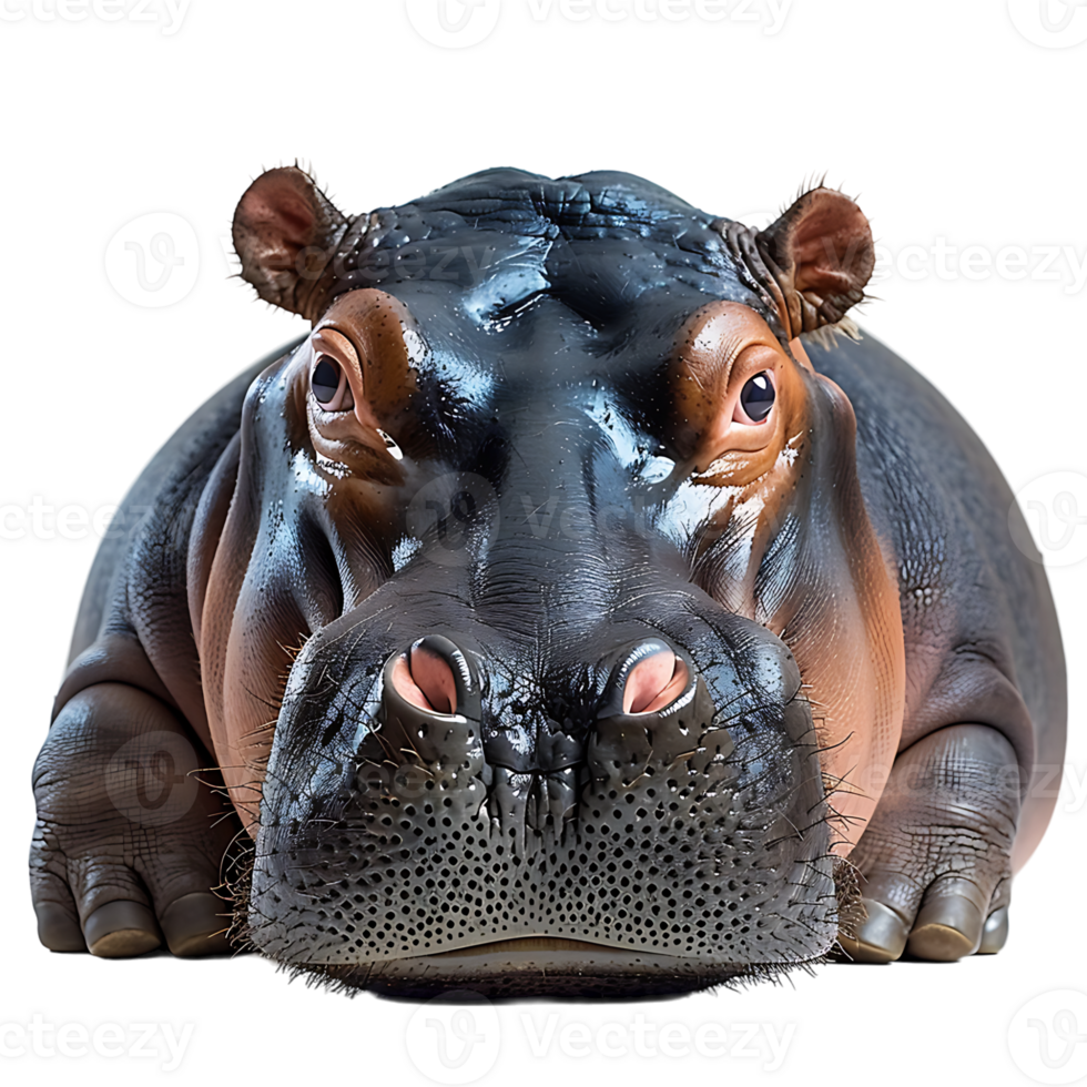 Happy hippopotamus face shot on isolated transparent background png