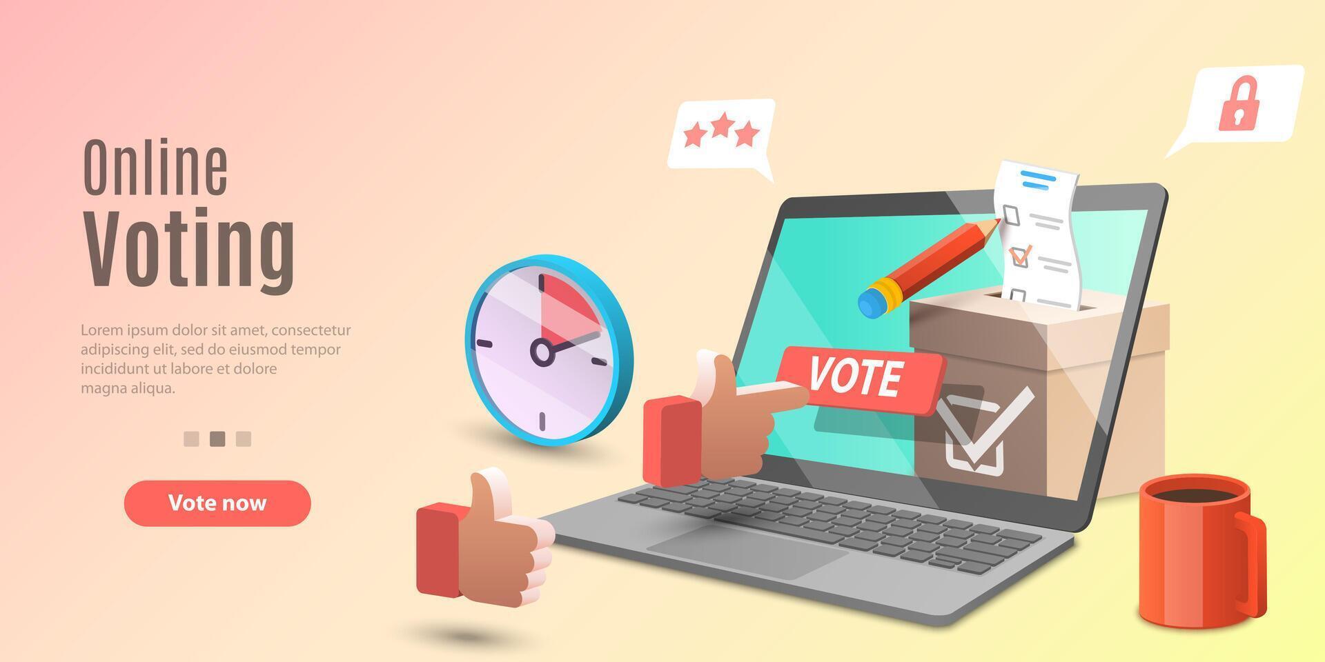 3d Concept of Online Voting App, E-voting, Internet Election System. vector