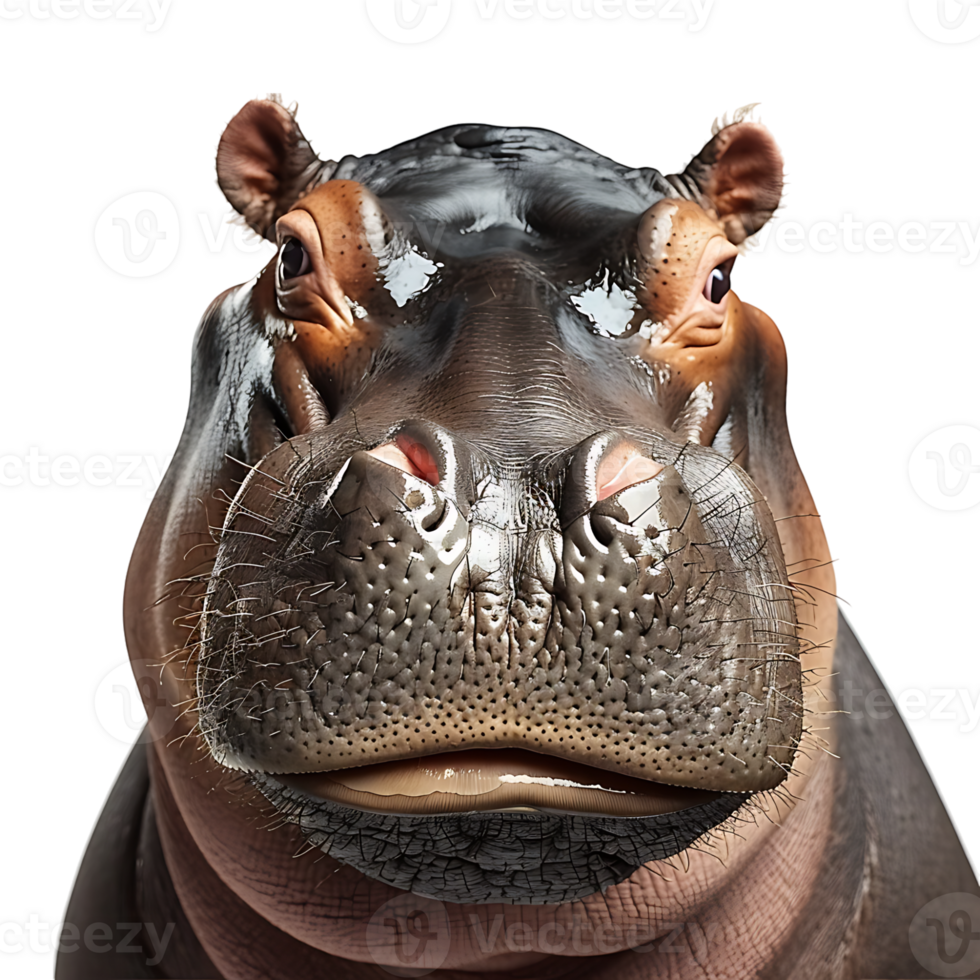 Happy hippopotamus face shot on isolated transparent background png