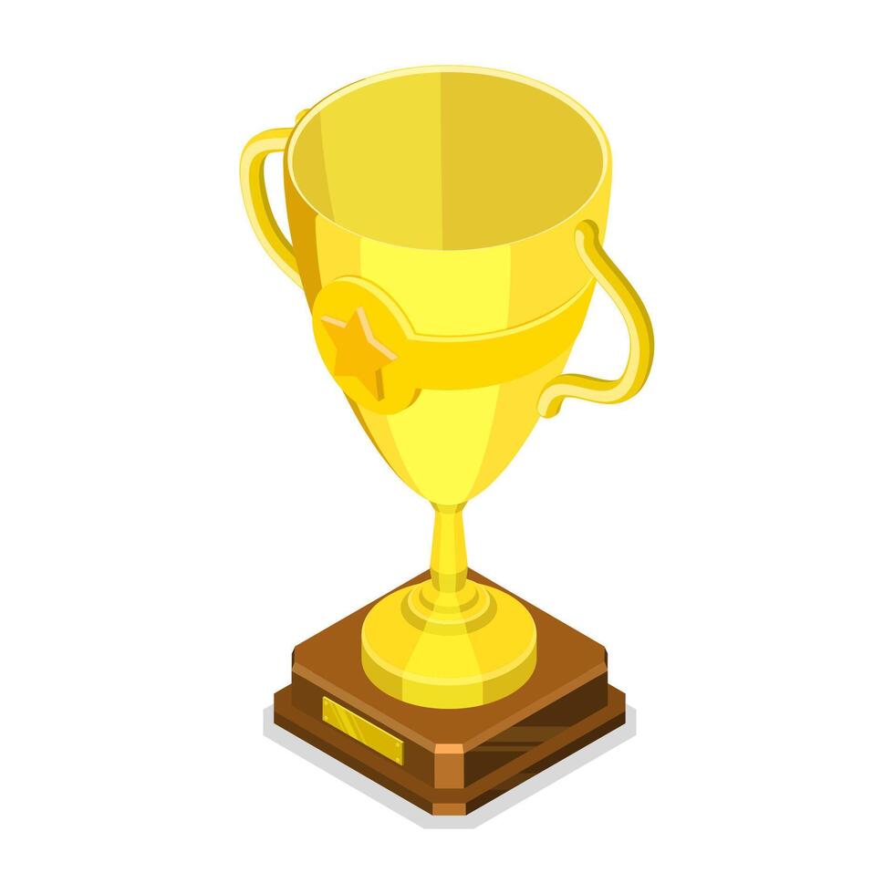 Isometric flat concept of a golden winner cup. vector