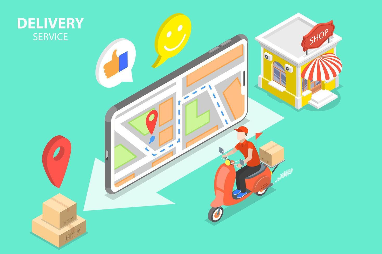 Isometric Conceptual Illustration. Fast Delivery Service, Online Shopping vector