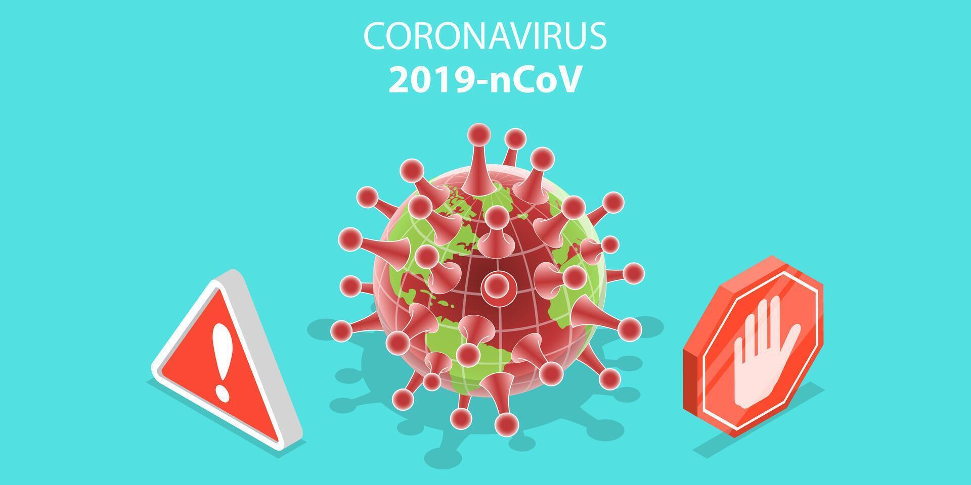 3D Isometric Concept of Coronavirus Outbreak. vector