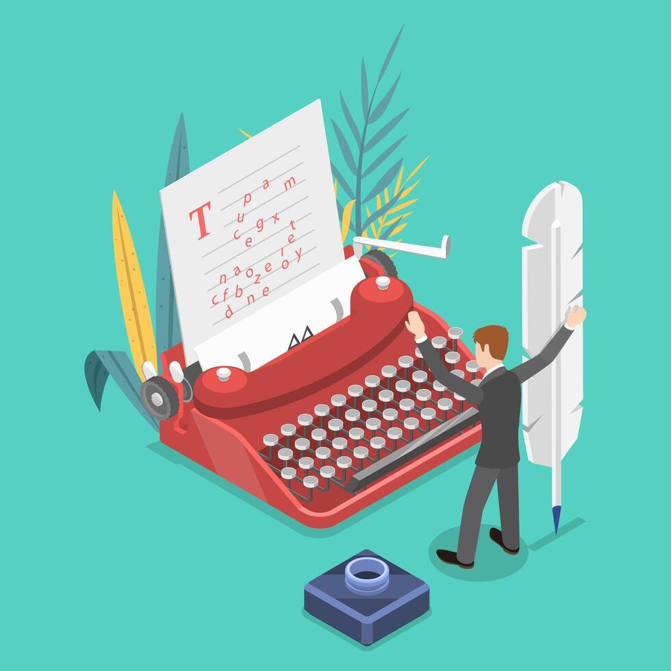 Isometric flat concept story writing. illustration. 43557246 Vector Art